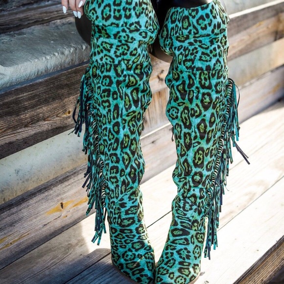 LAST PAIR SZ 6 •L&B Turquoise Leopard Tall Boots• - Picture 2 of 10
